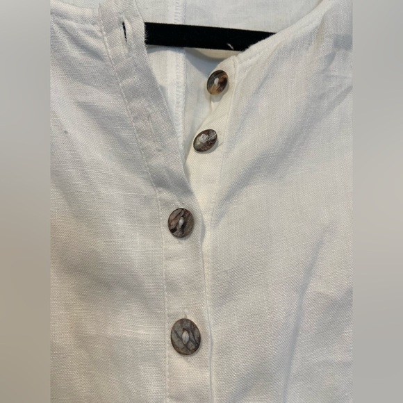 Basset Size S White Linen Lace Fitted Stone Button Front 3/4 Sleeve Top Germany - Picture 4 of 11